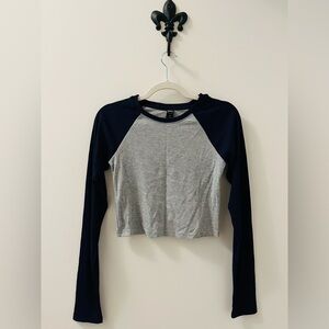 Gray and Navy Long Sleeve Crop Top